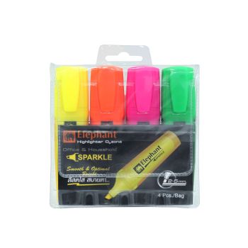 (1Free1) ปากกาเน้นข้อความ Sparkle ตราช้าง แพ็ค 4 สี (คละสี)