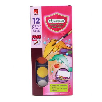 สีน้ำก้อน 12 สี Master Art (กล่องพลาสติก)